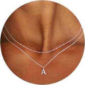 Silver Initial Necklaces for Women Trendy, 14K Layered Necklace for Women Dainty